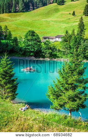 Beautiful View Mountain Lake. Steg,malbun In Lichtenstein, Europe