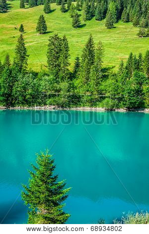 Beautiful View Mountain Lake. Steg,malbun In Lichtenstein, Europe