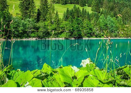 Beautiful View Mountain Lake. Steg,malbun In Lichtenstein, Europe