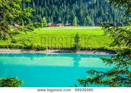 Beautiful View Mountain Lake. Steg,malbun In Lichtenstein, Europe