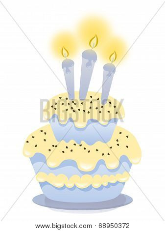 Birthday Cake With Three Candles And Chocolate Hearts - Isolated On White