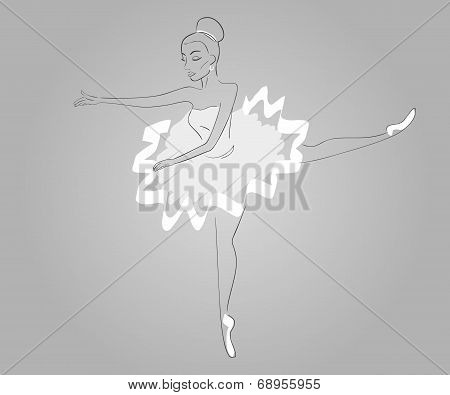 Handdrawn ballerina's wearing white dress - paths outlined
