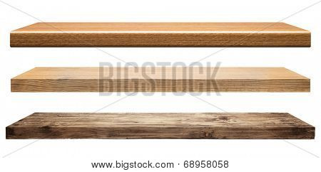 Wooden shelves isolated on white