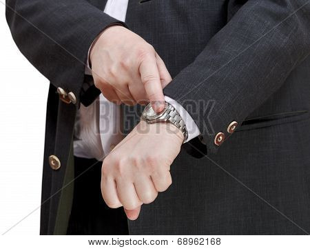 Businessman Show Exact Time On Wristwatch