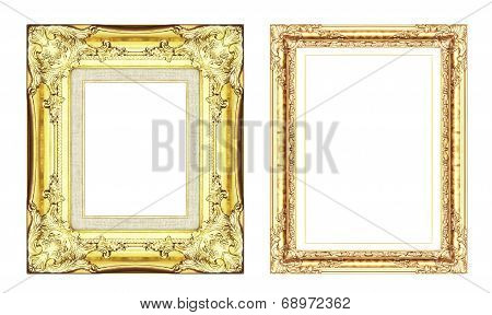 Set Of Vintage Golden Frame With Blank Space  Isolated On White Background
