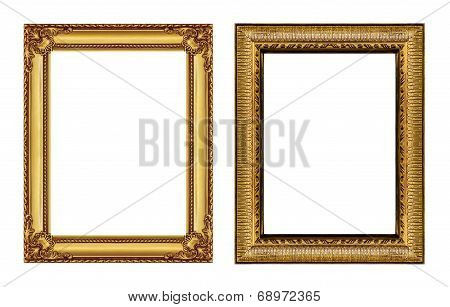 Set Of Vintage Golden Frame With Blank Space  Isolated On White Background