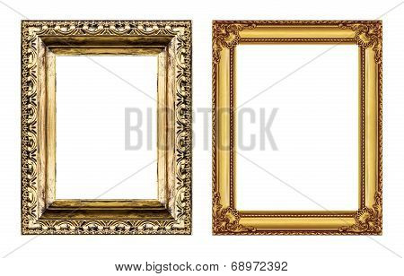 Set Of Vintage Golden Frame With Blank Space Isolated On White Background