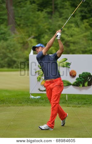 TSELEEVO, MOSCOW REGION, RUSSIA - JULY 24, 2014: Andrey Pavlov of Russia in action during the M2M Russian Open. This international golf tournament is the stage of the European Tour