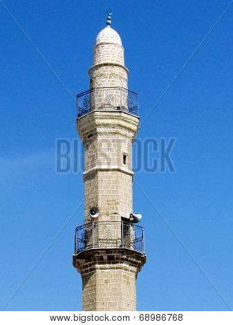 Jaffa Minaret Of Mahmoudiya Mosque Against The Blue Sky 2012