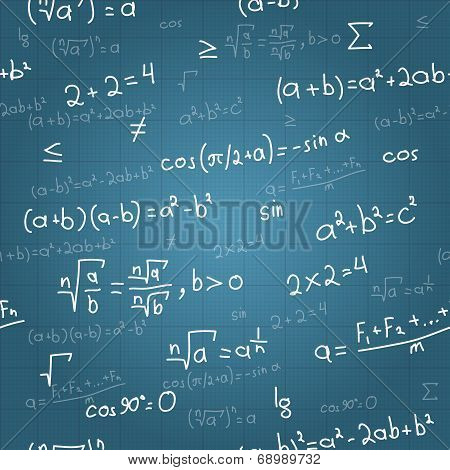 Mathematical formulas vector seamless pattern on blueprint. Vector
