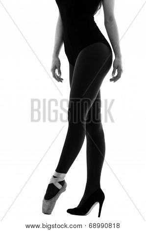 ballerina dancer wearing ballet and high heels shoes