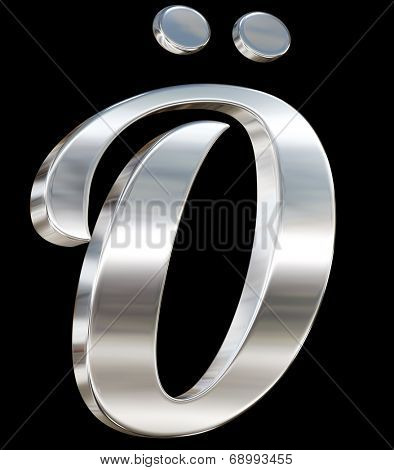 Chrome solid alphabet isolated on black - O umlaut
