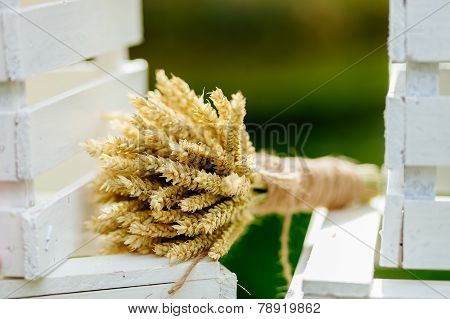 Bouquet With Spikelets Of Wheat Close Up