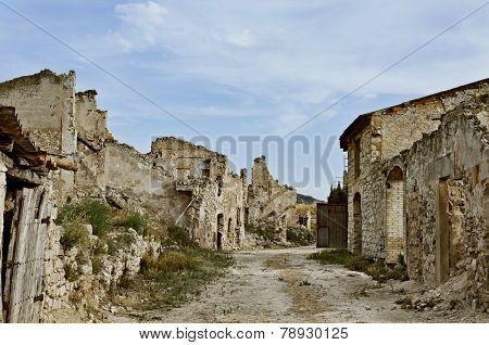 view of Poble Vell de Corbera d'Ebre in Spain, a town completly destroyed during the spanish civil war