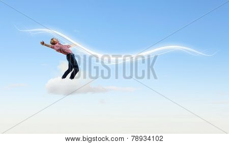 Young guy in casual evading from light rays