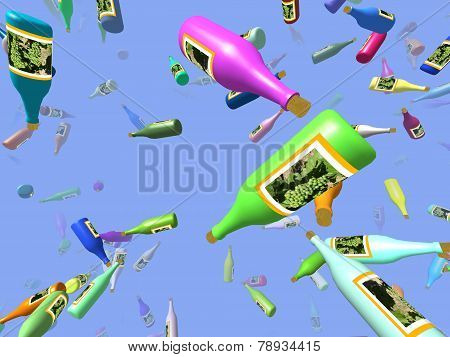 Flying Bottles Generated 3D Background