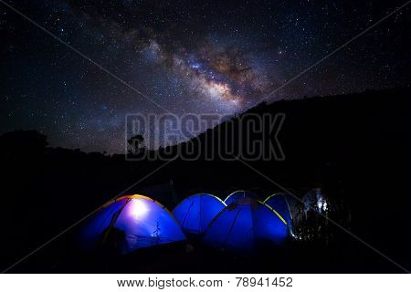 Camping at night with Milky Way