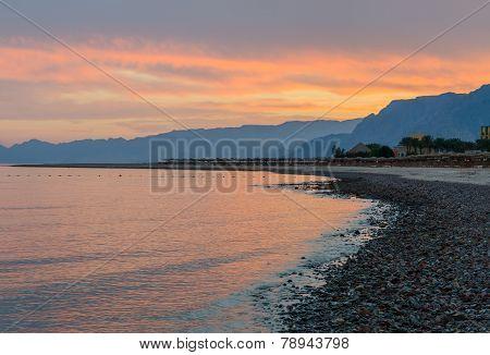 Sunset On The Beach Of Hotel In Egypt