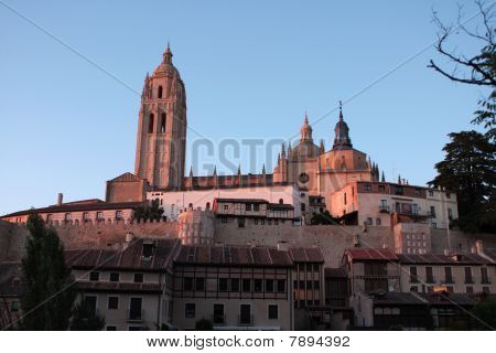 Segovia cathedral on sunset