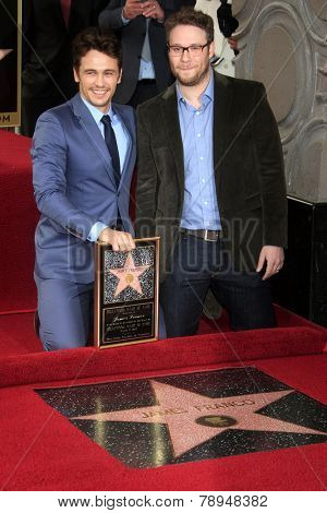 LOS ANGELES - MAR 7: James Franco, Seth Rogen at a ceremony as James Franco is honored with a star on the Hollywood Walk of Fame on March 7, 2013 in Los Angeles, California