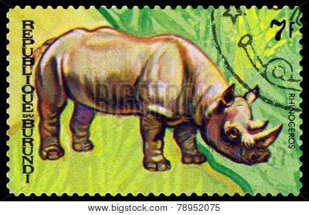 Vintage  Postage Stamp. Animals Burundi,  Rhinoseros. 1.