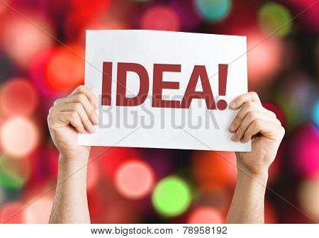 Idea! card with colorful background with defocused lights