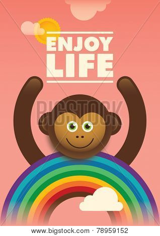 Poster design with comic monkey. Vector illustration.