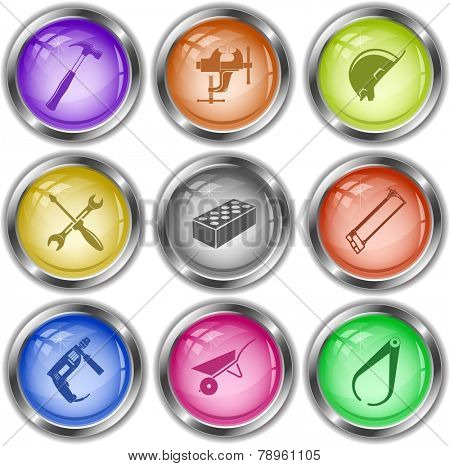 Industrial tools set. Vector internet buttons.