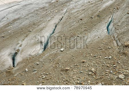 Crevasses In Glacier In Alps In Switzerland
