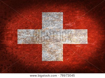 Old Rusty Metal Sign With A Flag
