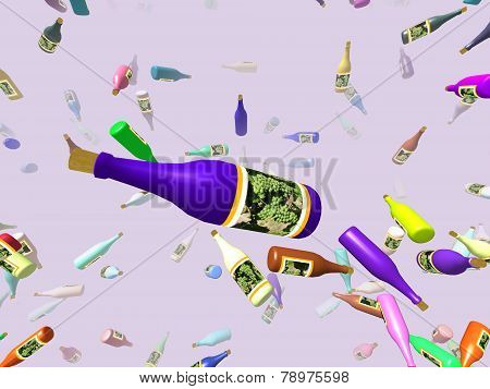 Flying Bottles Generated 3D Background