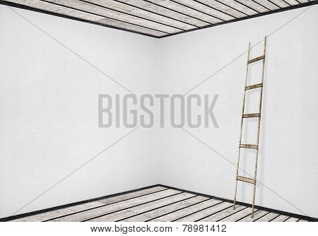 white wall with a wooden ladder
