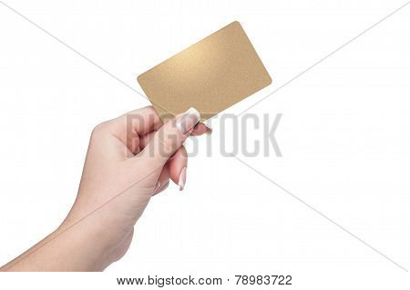 Woman Holding Gold Credit Card In Hand