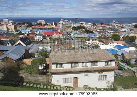 View of Punta Arenas and Magellan strait, Punta Arenas, Chile.