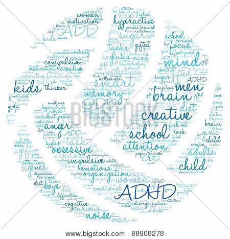 ADHD and Sports Ball Shaped Word Cloud