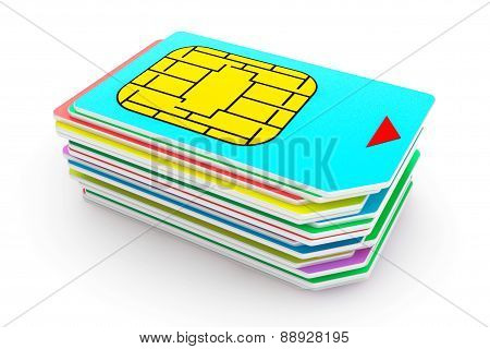 Stack Of Mutlicolored Sim Cards