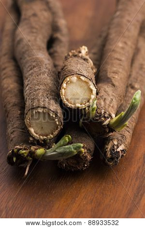 Salsify Vegetables On Wood