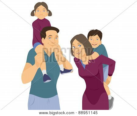 Family's Portrait On White