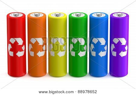 Row From Multicolored Batteries Recycle Size Aa