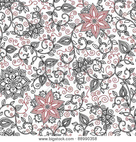 vector seamless black and red floral pattern