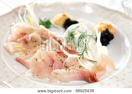 Cisco (vendace) fish fillet, thinly sliced