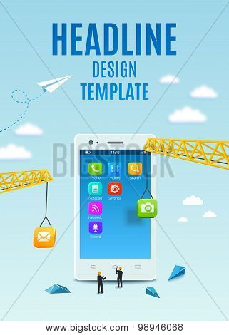 Construction White Smartphone, Software And Mobile Application Development. Vector Template Design C
