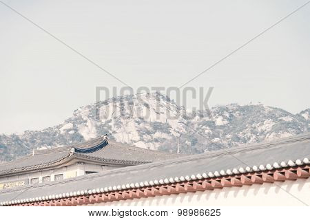 Gyeongbokgung Palace And Mountain, In Seoul,south Korea