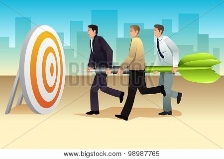 Businessmen Aiming A Dart On The Target
