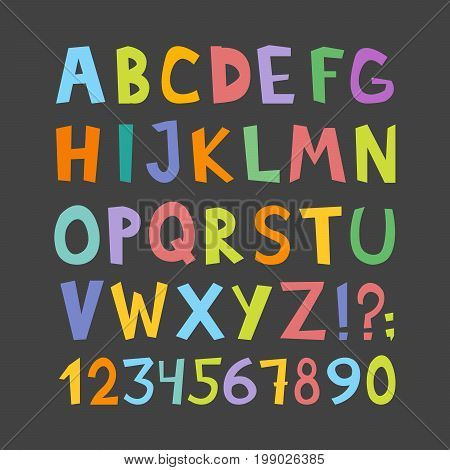 Vector Funny Comics Font. Hand Drawn Lowcase And Uppercase Colorful Cartoon English Alphabet Letters