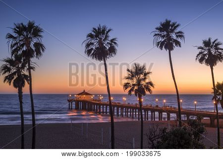Manhattan Beach Pier at sunset Los Angeles California