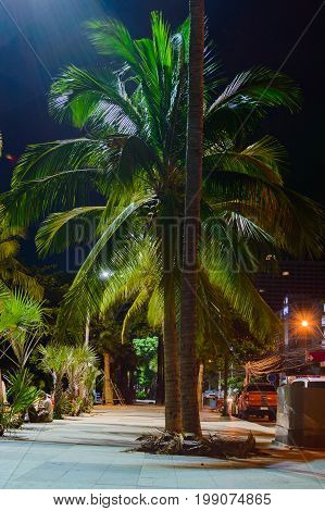 Promenade Walkway Along Jomtien Pattaya Beach At Night Time After Reconstruction.