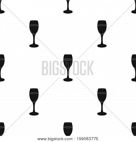 Glass of white wine icon in black design isolated on white background. Wine production symbol stock vector illustration.
