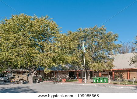 ETOSHA NATIONAL PARK NAMIBIA - JUNE 22 2017: The reception office at the Halali Rest Camp in the Etosha National Park Namibia