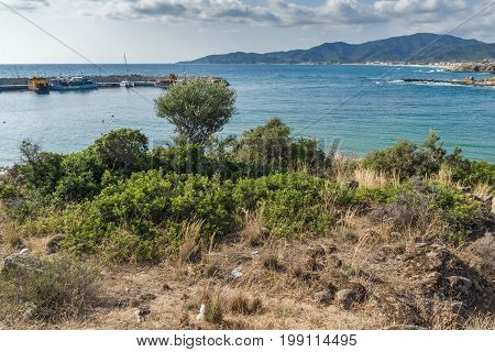 CHALKIDIKI, CENTRAL MACEDONIA, GREECE - AUGUST 26, 2014: Seascape of Achlada Beach at Sithonia peninsula, Chalkidiki, Central Macedonia, Greece
